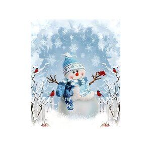 Snowman in Blue Hat Unframed Canvas Wall Art  16" X 20"